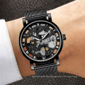 Fashion WINNER 285 Black Golden Mechanical Clock Mesh Belt Waterproof Luminous Hands Wrist Watches Top Brand Luxury Clock